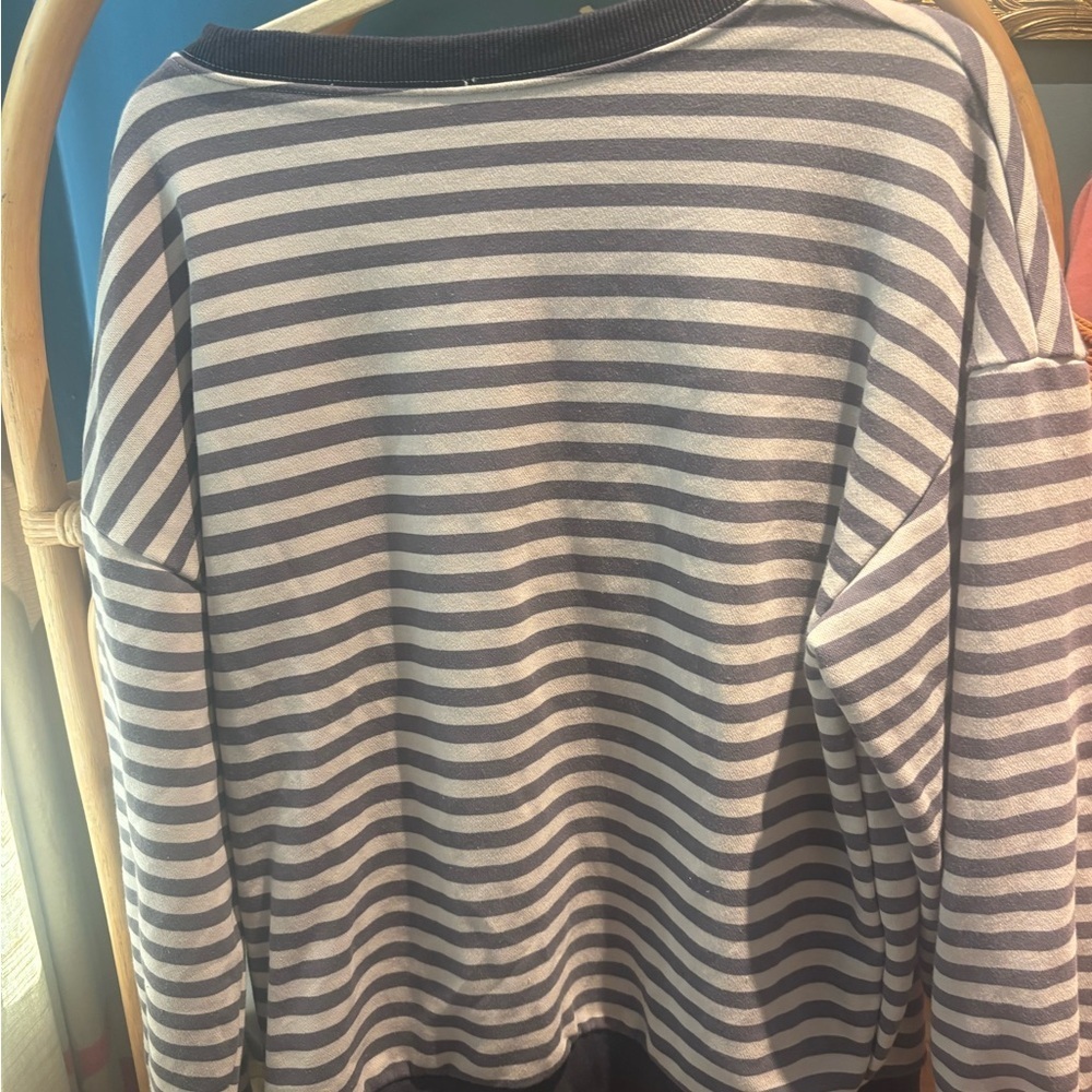 Striped Navy and Grey‎ Women's Sweatshirt Oversized Fit - Picture 5 of 5